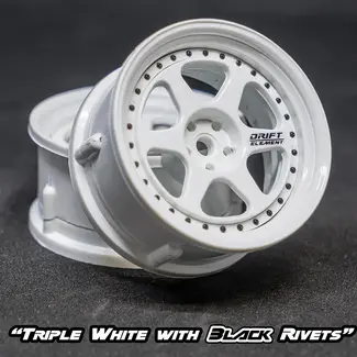 DS RACING DS RACING  DE 6 Spoke Wheel Set - Triple White w/ Black Rivets