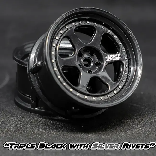 DS RACING  DE 6 Spoke Wheel Set - Triple Black w/ Silver Rivets