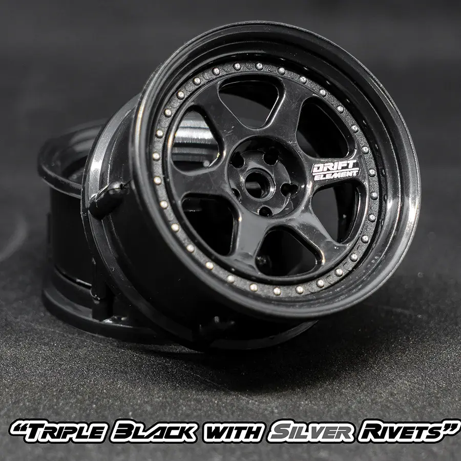 DS RACING DE 6 Spoke Wheel Set - Triple Black w/ Silver Rivets - www ...