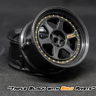 DS RACING DS RACING  DE 6 Spoke Wheel Set - Triple Black w/ Gold Rivets