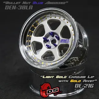 DS RACING DS RACING  DE 6 Spoke Wheel Set - Light Gold/Chrome w/ Gold Rivets