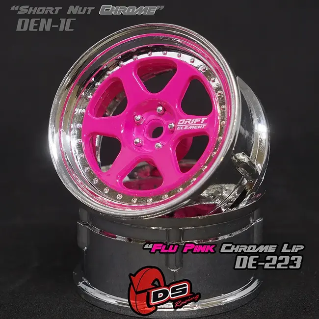 DS RACING  DE 6 Spoke Wheel Set - Flu Pink/Chrome Lip