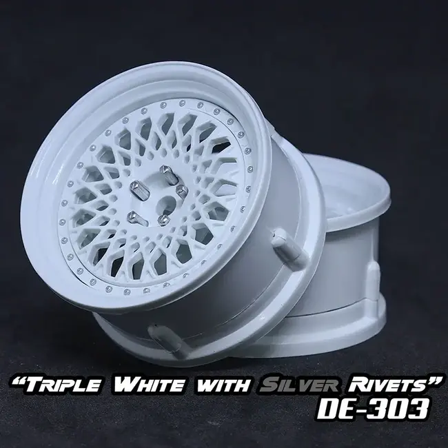 DS RACING  DE Mesh Wheel Set - Triple White w/ Silver Rivets