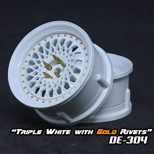 DS RACING  DE Mesh Wheel Set - Triple White w/ Gold Rivets