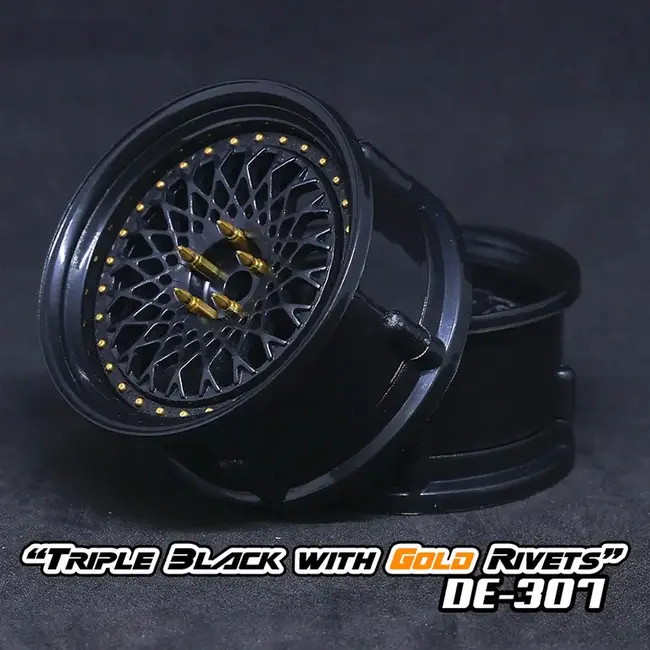 DS RACING DE Mesh Wheel Set - Triple Black w/ Gold Rivets