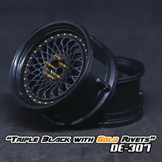 DS RACING DS RACING  DE Mesh Wheel Set - Triple Black w/ Gold Rivets