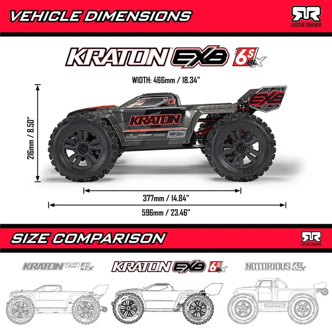 Arrma Kraton 6S BLX EXB Extreme Bash 4X4 1/8 Speed Monster Truck, RTR, Black, ARA8708V6T1