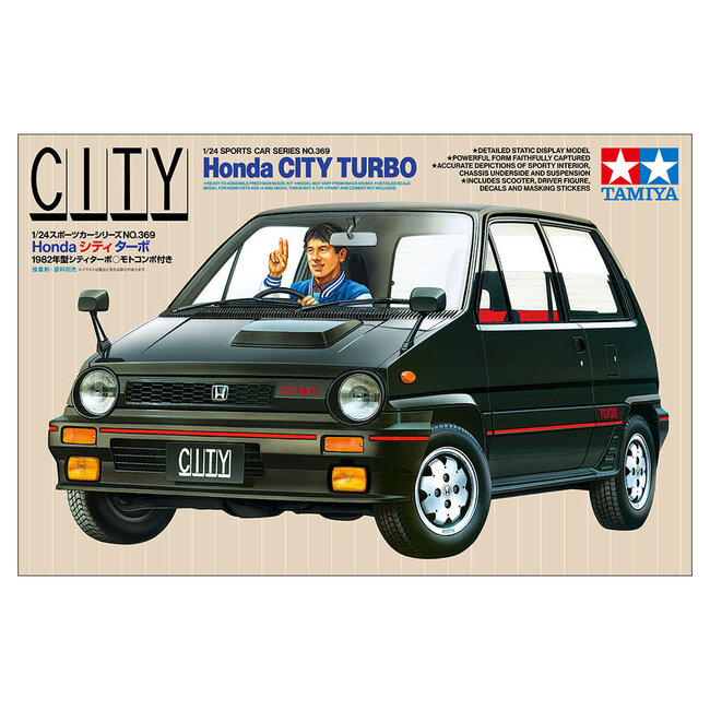 TAMIYA 1982 HONDA CITY TURBO 1/24 PLASTIC KIT WITH HONDA SCOOTER & DRIVER