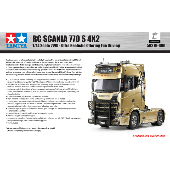 TAMIYA SCANIA 770 S 4X2 1/14 R/C TRUCK KIT
