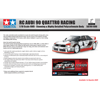 TAMIYA TAMIYA R/C  AUDI 90 QUATTRO RACING Shaft Driven 4WD TT-02 Chassis  1/10 KIT NO ESC INCLUDED REQUIRES TX, RX, ESC, BATTERY CHARGER & PAINT