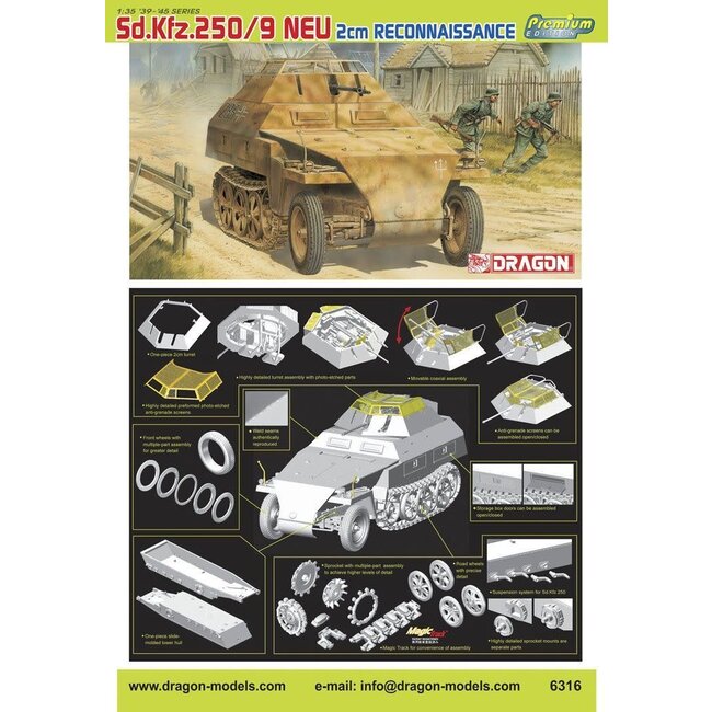 Dragon 1/35 Sd.Kfz.250/9 2cm Recon (Premium) Plastic Model Kit