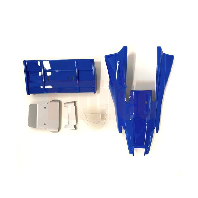Tamiya body with rear wing Blockhead Motors Hot Shot II (cut out and pre-painted blue)