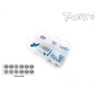 T-WORKS T-WORKS TA-140 Aluminum 3mm Bore Washer Set 0.5,0.75,1,2,3,5mm Each 10pcs.