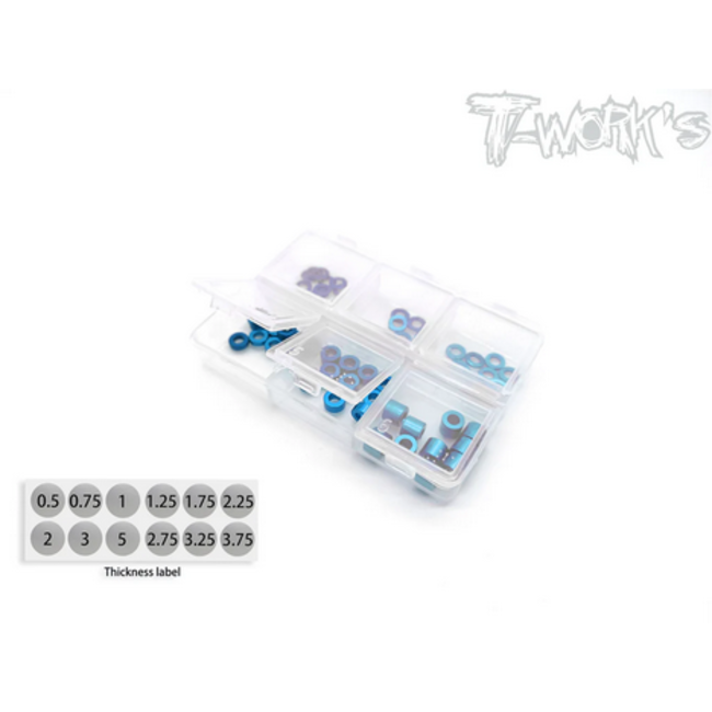 T-WORKS TA-140 Aluminum 3mm Bore Washer Set 0.5,0.75,1,2,3,5mm Each 10pcs.