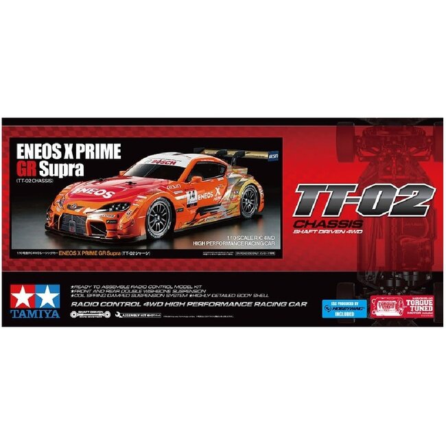 TAMIYA ENEOS X PRIME GR SUPRA (TT-02) INCL: ESC REQUIRES TX, RX, SERVO, BATTERY, CHARGER & PAINT