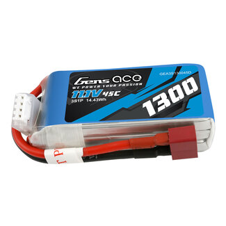 GENS ACE Gens Ace 3S 1300mAh 45C 7.4V Soft Pack Lipo Battery (Deans)