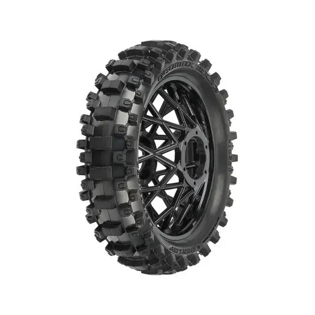 Proline Dunlop Geomax MX33 V2 Bead CR4 Rear Tire Mounted on Bullyspoke Black Wheel, Promoto-MX