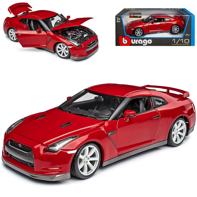 Burago 12079 1/18 Nissan GT-R R35 2009 RED (MISSING LEFT HAND MIRROR GLASS)