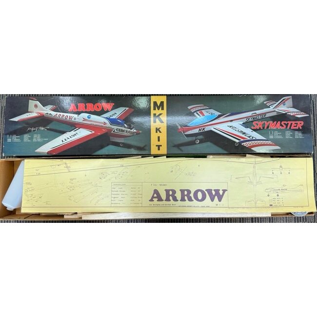 MK ARROW 60 VINTAGE  PATTERN KIT F3A  W/S 63" L 55" AREA 705 sqI  WEIGHT 3.5-4KG .60 10cc "SOLD AS IS "