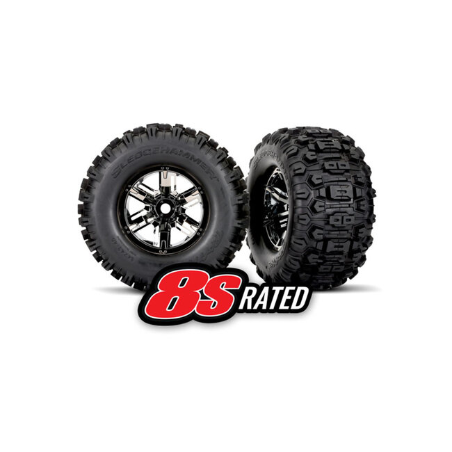 TRAXXAS TIRES & WHEELS (X-MAXX BLK WHEELS SLEDGEHAMMER TIRES)