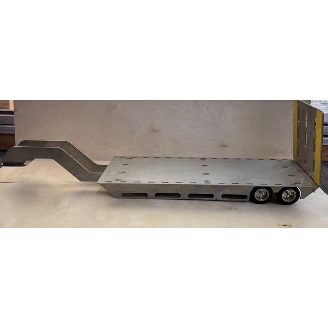 CUSTOM MADE STAINLESS STEEL  METAL DROP DECK TRAILER WITH GOOSENECK 2ND HAND FULL METAL AXLES & SOLID CONSTRUCTION ( OVER