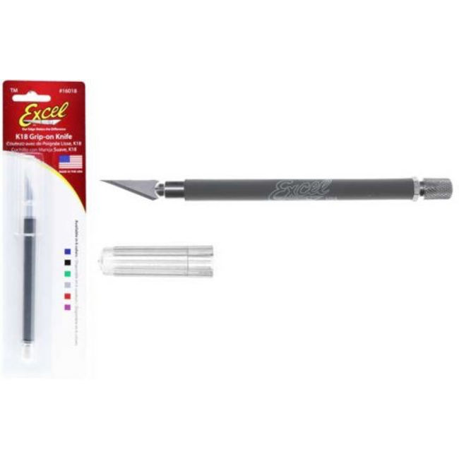 EXCEL K18 SOFT GRIP-ON KNIFE NON ROLL WITH SAFETY CAP GRAY