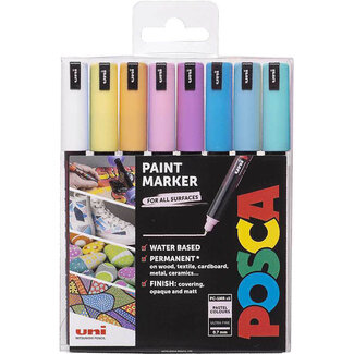 POSCA POSCA MARKERS ULTRA FINE BULLET TIP PC1MR 0.7MM SOFT COLOURS 8 PIECE ASSORTED