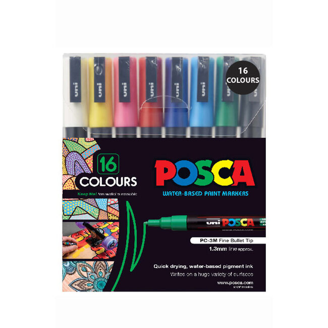 UNI POSCA FINE PAINT MKR 16P ASSORTED SET