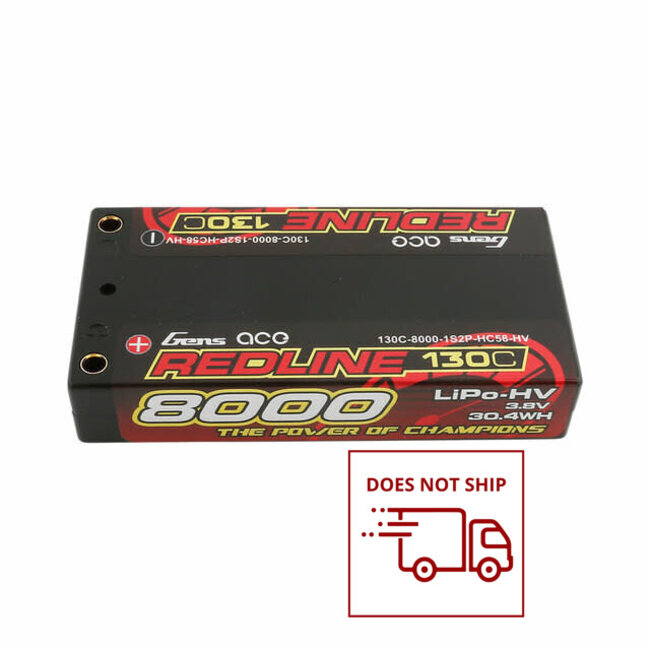 Gens Ace 1S Redline 8000mAh 3.8V 130C Hardcase/4mm bullet HV LiPo Battery (4.0mm Bullet)
