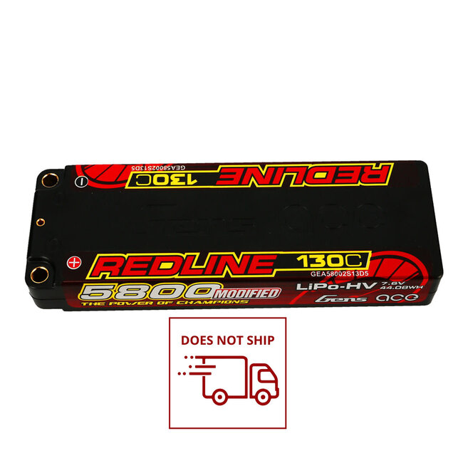 Gens Ace 2S Redline 5800mAh 130C 7.6V Hardcase Lipo Battery (5.0mm Bullet)
