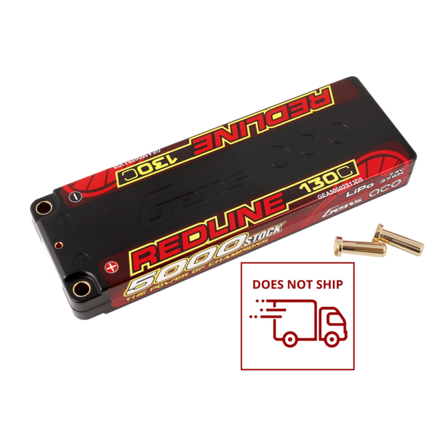 Gens Ace 2S Redline 5000mAh 130C 7.4V Hardcase Lipo Battery (5.0mm Bullet)
