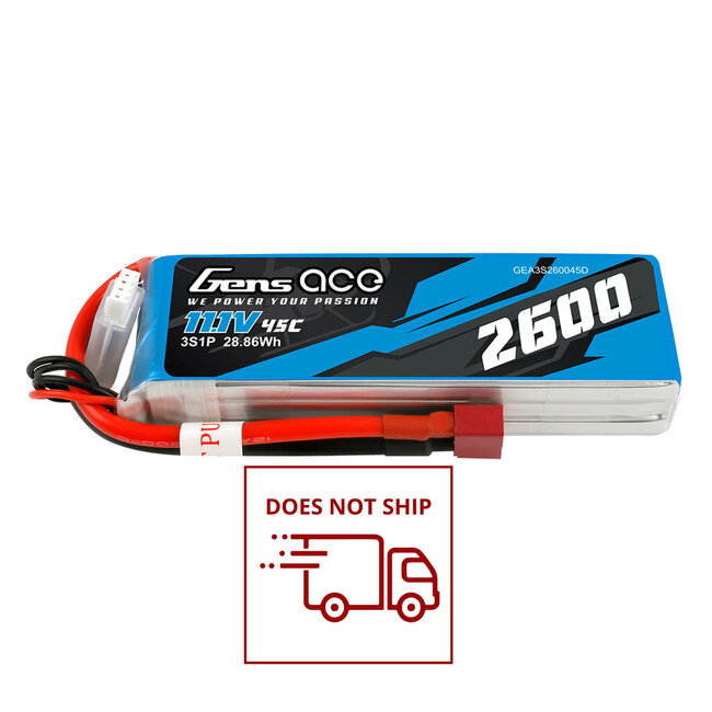 Gens Ace 3S 2600mAh 45C 11.1V Soft Pack Lipo Battery (Deans)