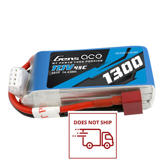 GENS ACE Gens Ace 3S 1300mAh 45C 7.4V Soft Pack Lipo Battery (Deans)