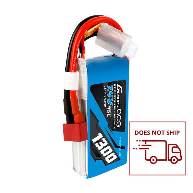Gens Ace 2S 1300mAh 45C 7.4V Soft Pack Lipo Battery (Deans)