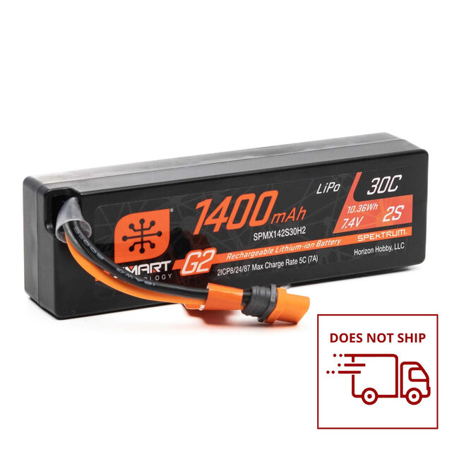 Spektrum 1400mah 2S 7.4v Smart G2 30C LiPo Battery with IC2 Connector, Grom