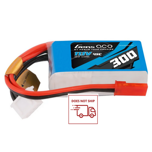 Gens Ace 3S 300mAh 11.1V 45C Soft Case Lipo Battery Pack (JST Plug)