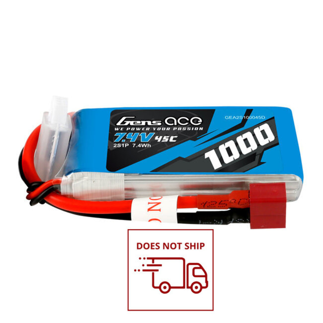 Gens Ace 2S 1000mAh 7.4V 45C Soft Case LiPo Battery (Deans)