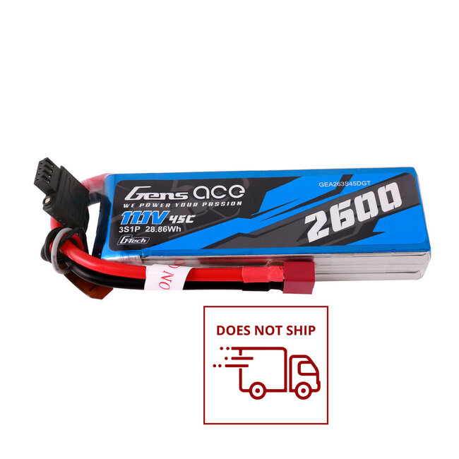 Gens Ace G-Tech 3S 2600mAh 45C 11.1V Soft Pack Lipo Battery (Deans)