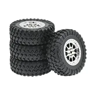 MN MODEL RACE MN 70mm OFF-ROAD TIRES AND SILVER WHEELS 4PCS