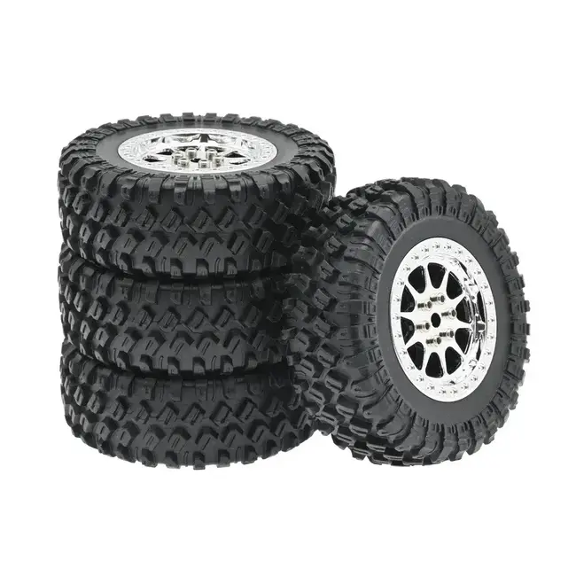 RACE MN 70mm OFF-ROAD TIRES AND SILVER WHEELS 4PCS