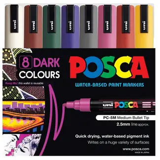 POSCA POSCA PC5M DARK COLOURS 8 PIECE ASSORTED SET