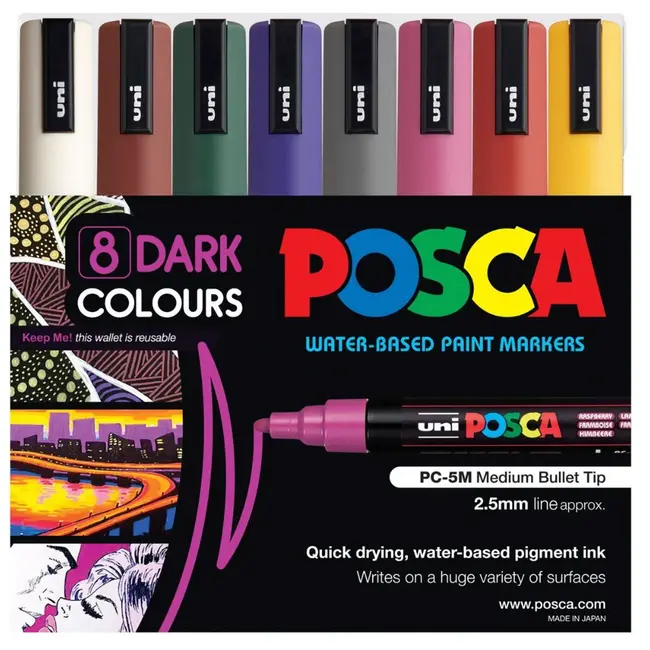 POSCA PC5M DARK COLOURS 8 PIECE ASSORTED SET