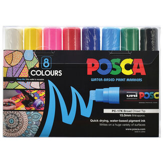 POSCA POSCA PC-17K Assorted Colours Paint Marker Chisel Tip Wallet Of 8