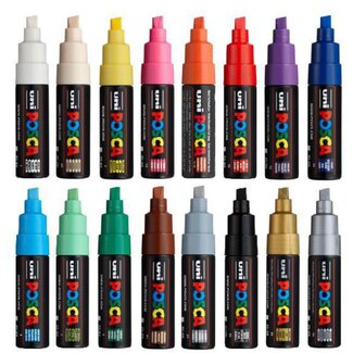 POSCA POSCA PC-8K Paint Markers Assorted 16 Pack CHISEL TIP 8mm