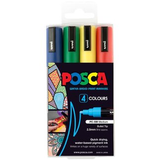 POSCA POSCA MEDIUM BULLET  PAINT MKR 4P ASSORTED SET (BL,R,Y&GN)