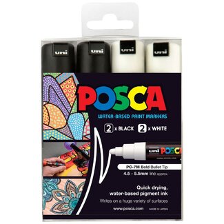 POSCA POSCA BOLD BULLET  PAINT MKR 4P ASSORTED SET (BK&WH)