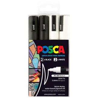 POSCA POSCA MEDIUM BULLET  PAINT MKR 4P ASSORTED SET (BK&WH)