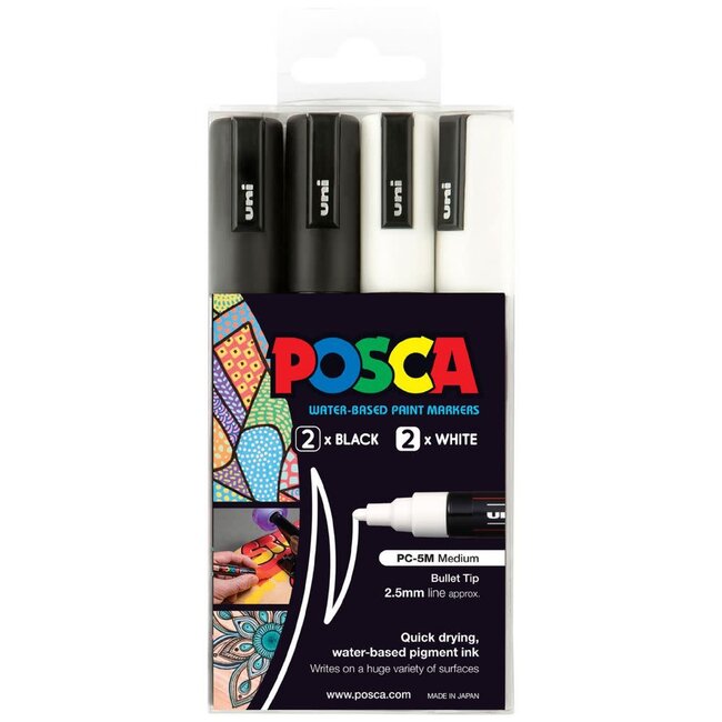 POSCA MEDIUM BULLET  PAINT MKR 4P ASSORTED SET (BK&WH)
