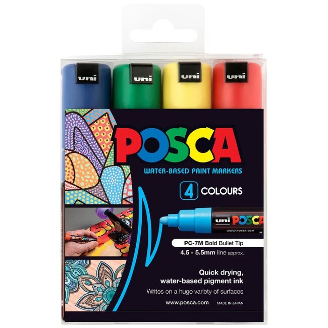 POSCA BOLD BULLET  PAINT MKR 4P ASSORTED SET (BL,R,Y&GN)