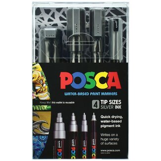 POSCA UNI POSCA PAINT MKR ASSORTED TIP SIZES SILVER 4P